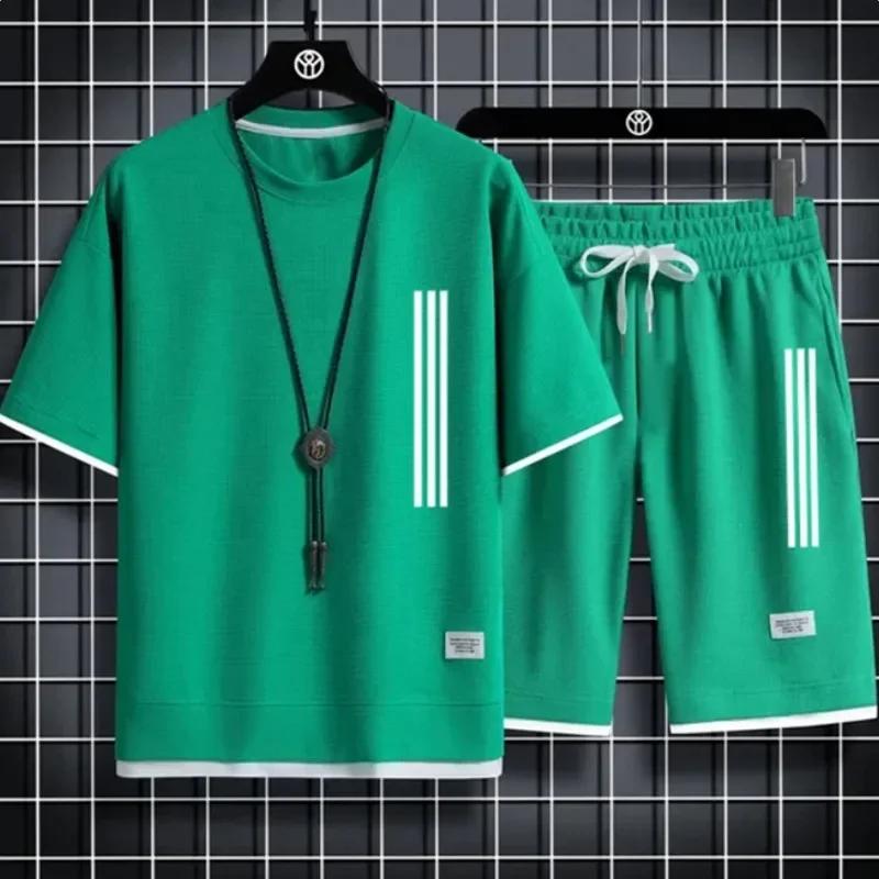 Adida Новые мужские спортивные костюмы 2 шт. Костюмы с коротким рукавом с принтом Футболка + спортивные штаны Комплекты Sutdent Повседневная летняя спортивная одежда