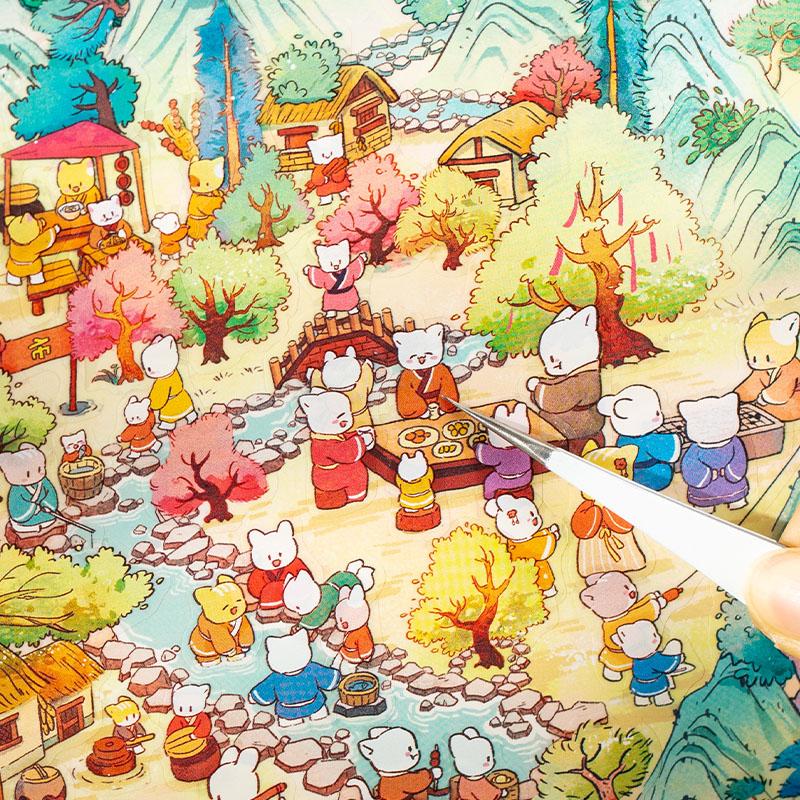 3pcs Miniature Cartoon Scene 3D Landscaping Stickers DIY Miniature Scene Stacking and Pasting Hand Account Gift for Kid Child