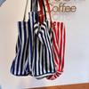 Холщовая сумка большой вместимости для женщин, модная полосатая сумка на плечо, новая сумка с верхней ручкой, дорожная сумка, сумка для покупок