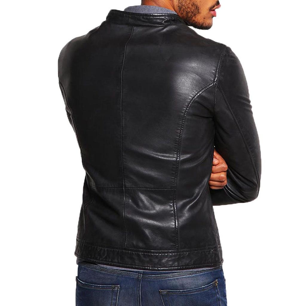 SKINOUTFIT Men's Genuine Lambskin Black Leather Jacket Stylish Motorcycle Bomber Biker Outerwear MJ 219