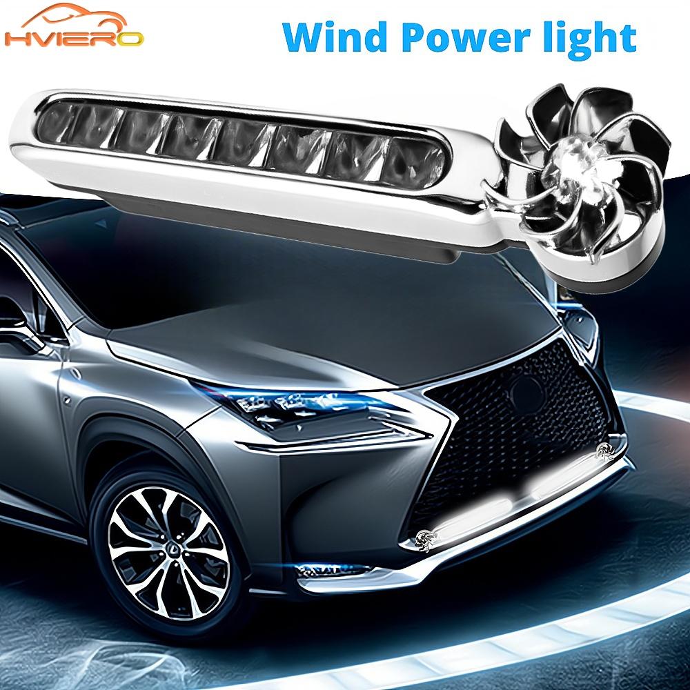 Auto Wiring Wind Power Grille Car Turn Signal Fog Warning Light White Blue Colorful Fan Rotation Daytime Running Lamp Decoration