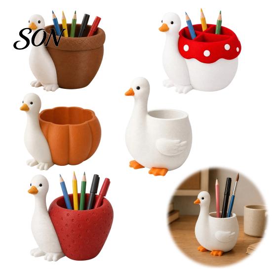 Decorative Pencil Holder Cute Goose Pen Holder, Large Capacity Compact Size Container, 3D Gift for Students Print PLA Stationery Organizer Pens Paper