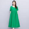 Tencel cotton dress women's summer short-sleeved new large-size catty shows young belly, middle-aged mother dress skirt