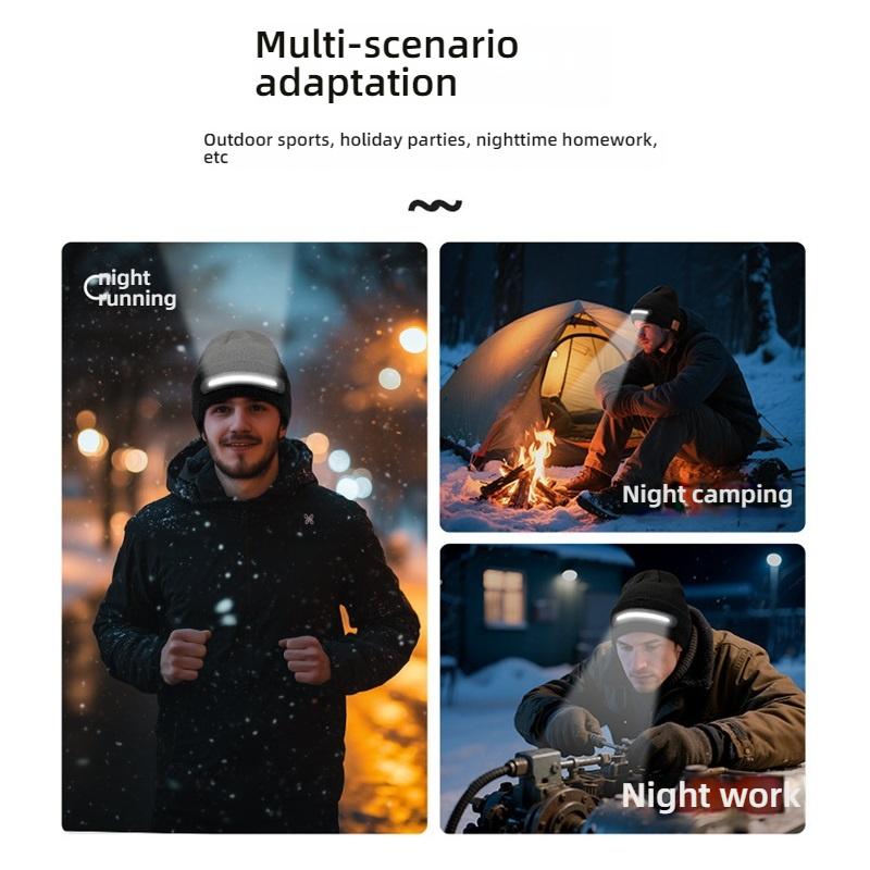 Беспроводная Bluetooth 5.4 Музыкальная Шапка-Бини со Светодиодным Фонариком, IPX5 Водонепроницаемые Стерео Наушники для Активного Отдыха на Открытом Воздухе