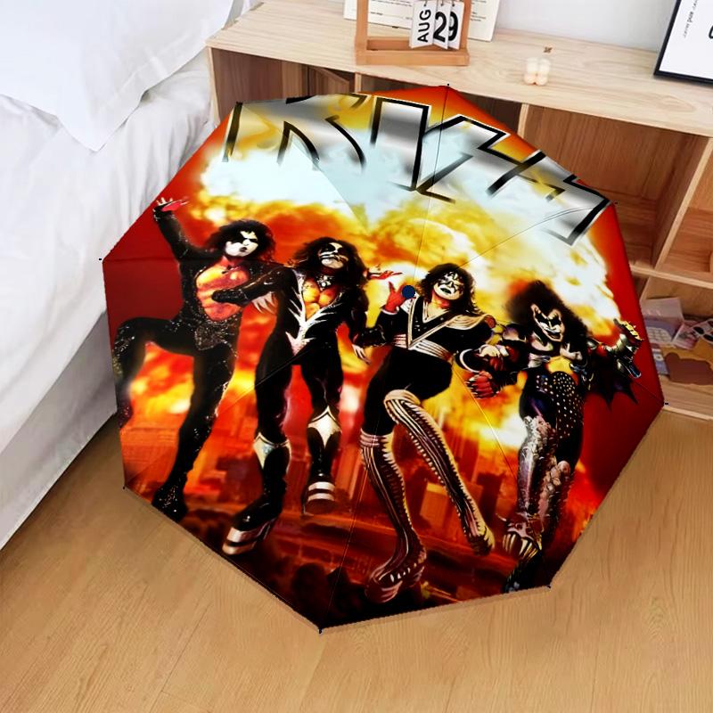 1PC Famous rock band Automatic Folding Umbrella 8-Rib Travel Umbrella with Auto Portable Case, Ideal Gift for Birthdays