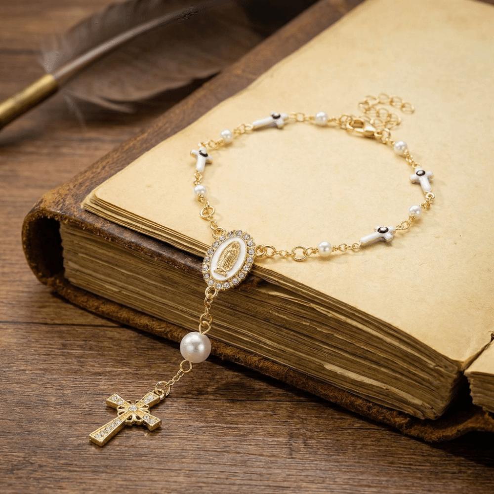 Adjustable Women's Hand Bracelet Bangle Prayer Bracelet Cross Pendant Bracelet Hand Accessory