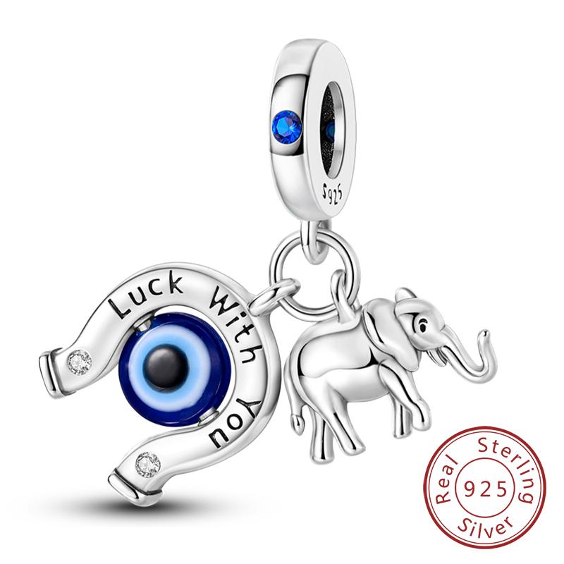 Медные Шармы Бусины Сердце Любви Счастливые Звезды Самолет Голубые Цирконы Шармы Подвески Подходят для Браслетов Шармов Женские Украшения