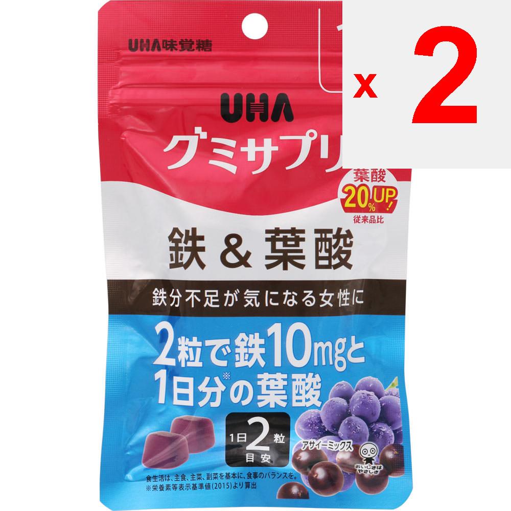 UHA Вкус сахара UHA Gummi Supplement s Железо и фолиевая кислота - 20 капсул в плоском пакете Препараты железа Минералы Препараты железа
