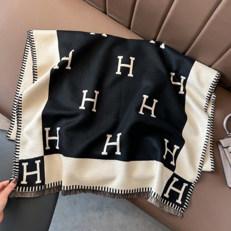 Classic Fashion Letter Thousand Birds Grid Imitation Cashmere Scarf Women's Winter Thickened Double Sided Air Conditioning Shawl Scarf Women's