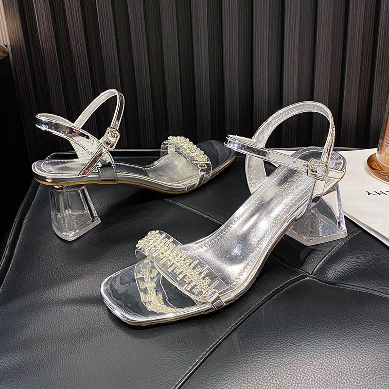 Летние новые босоножки Fairy Wind Word со стразами, серебряной пряжкой, квадратным носком, женские с открытым носком, сексуальные туфли на высоком каблуке