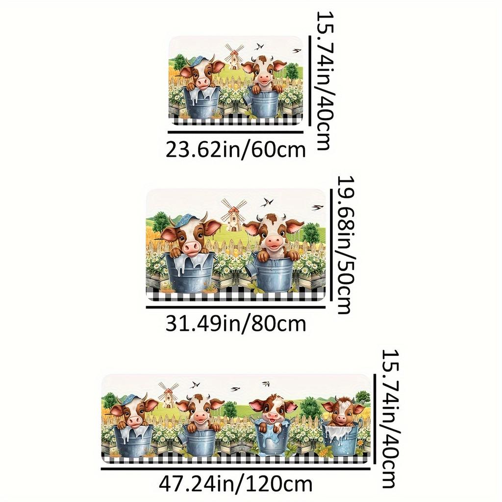 1 шт. акварельная ферма милая корова с принтом подсолнечника кухонный коврик мягкий утолщенный кухонный коврик водонепроницаемый нескользящий маслостойкий напольный коврик бегун