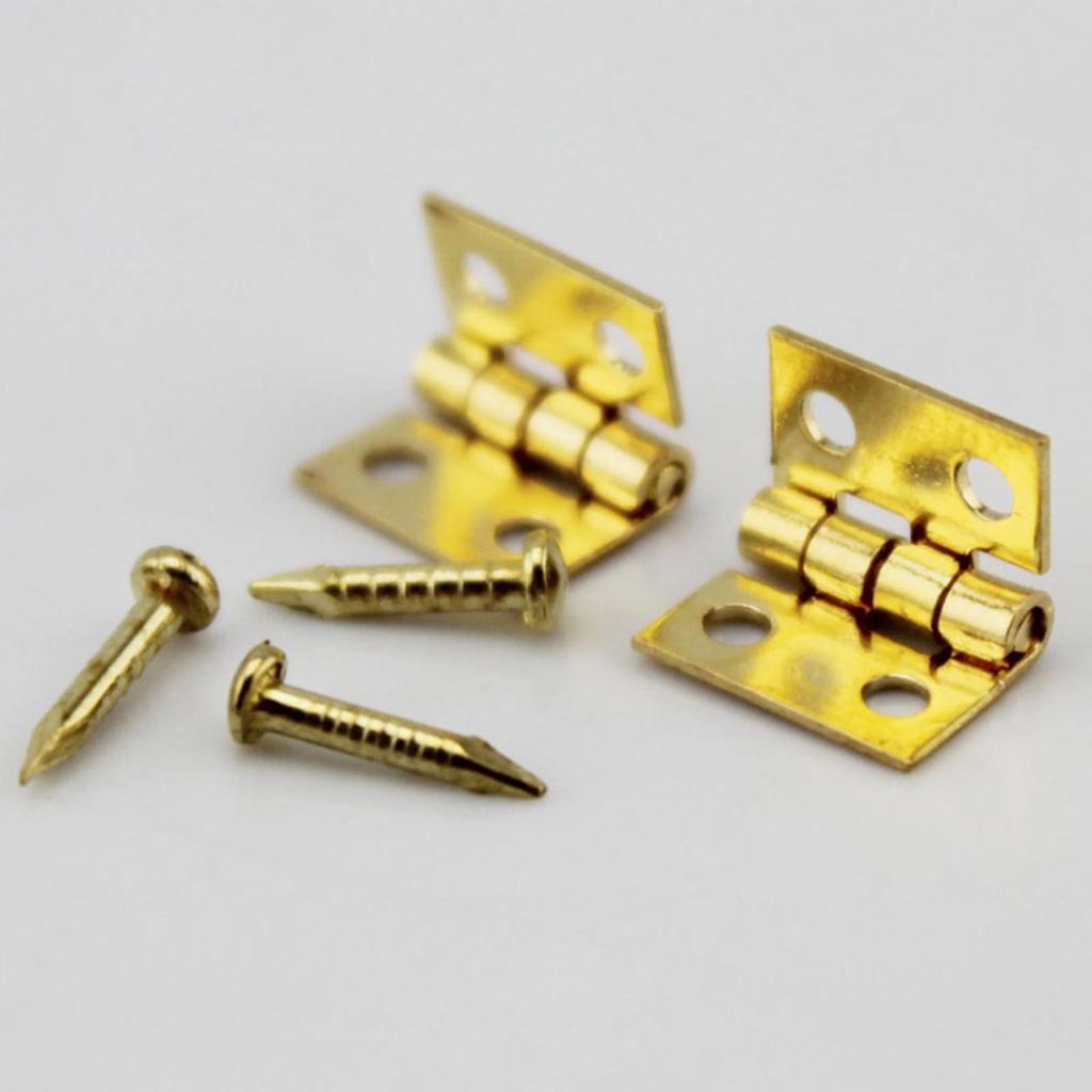 20Pcs Mini Metal Hinges with Nails DIY Miniature Furniture Dollhouse Accessory