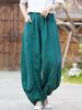 Women Casual Linen Wide Leg Pants Elastic Waist Solid Color Trouser Spring Pockets Loose Vintage Long Pants