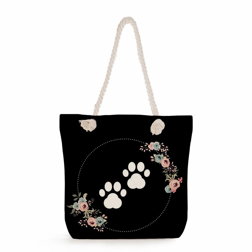 Dog paw print thick rope single-shoulder beach bag 7259 KTB