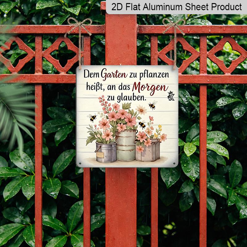 2D Flat, 1pc, Vintage Metal Plaque, Decorative Plaques and Ornaments, Healing Garden Theme, Pastoral Life Quotes, Garden, Porch, Bedroom, Balcony