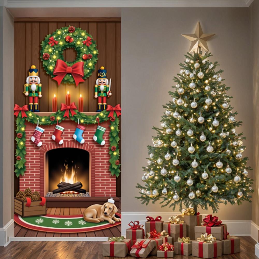 Santa Claus Read Gift List Lining for Christmas Doors Xmas Outdoor Decoration Door Cover for Front Door Home Xmas Party Supplies