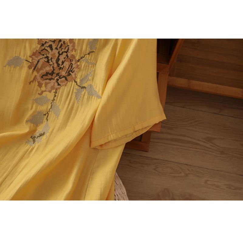 DIMANAF 2025 Новая Летняя Футболка Большого Размера Женская с Круглым Вырезом и Коротким Рукавом Винтажная Льняная Свободная Майка Футболки Макси