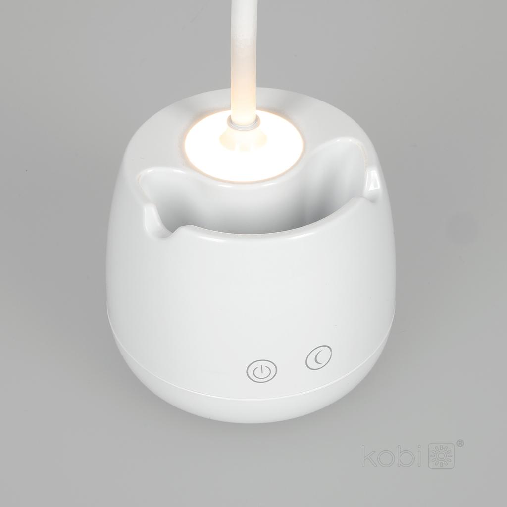5W rechargeable white LED desk lamp with 360° adjustment and space for a phone