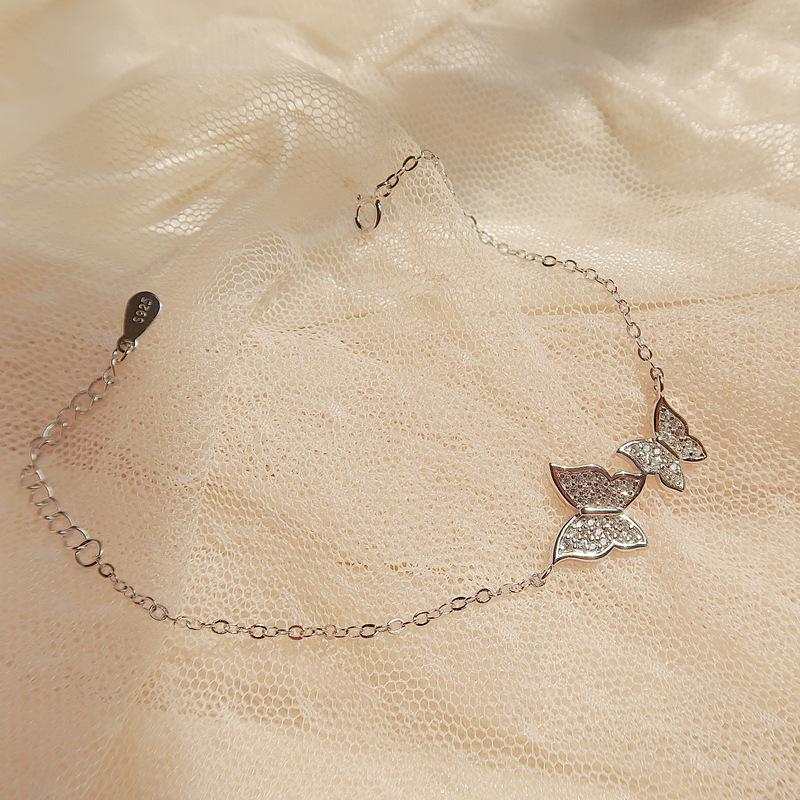 Fashion Korean 925 Sterling Silver Link Chain Crysral Butterfly Charm Bracelet &Bangle For Women Wedding Jewelry Sl116