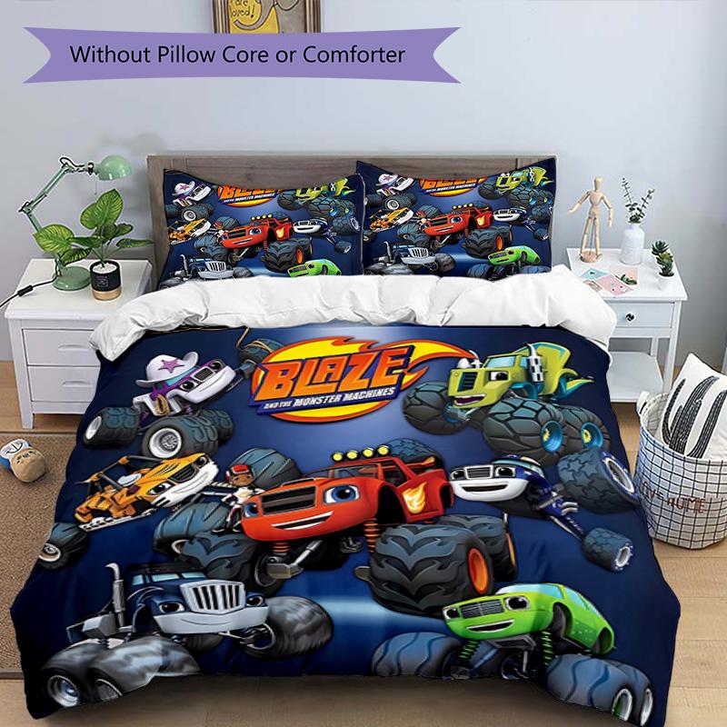 3pcs Blaze and the Monster Machines (3) Design Cover Set - HD Printed Bedding with 1 Cover and 2 Pillowcases - Perfect for Home and Dorm Decor