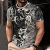 Men's Cool Animal Printed T-shirt 3D Fierce Tiger Printed Short Sleeve T-shirt Party Summer Street Top Men's Loose Casual Clothing