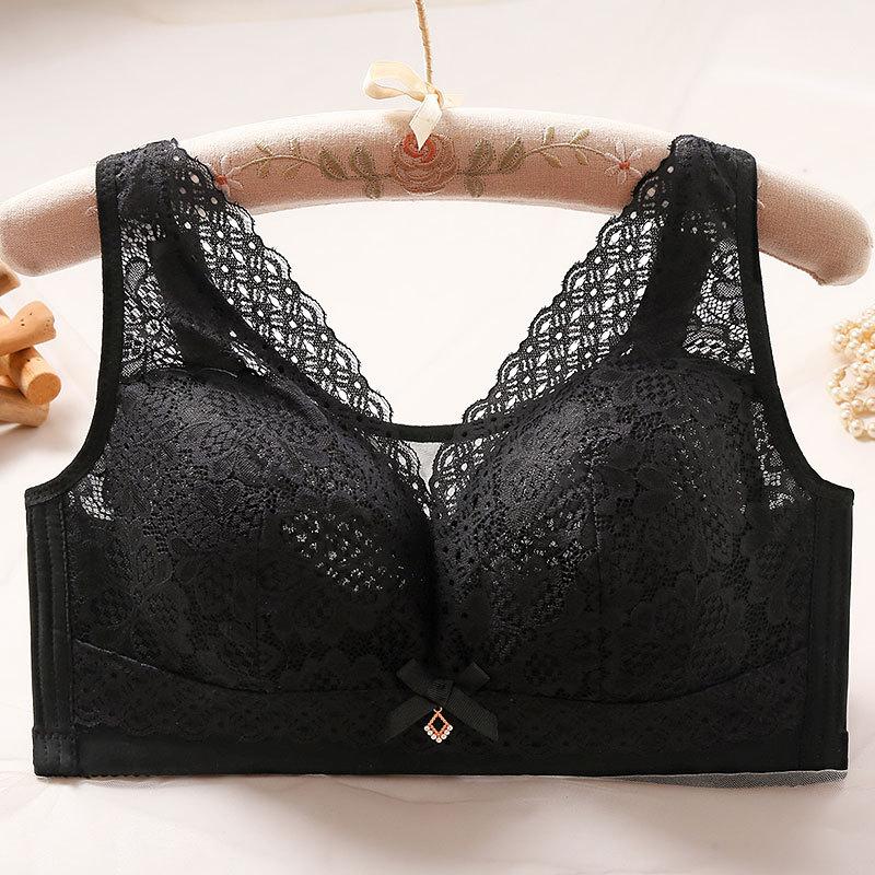 Women's Large Size Bras Ultra-thin Lace Underwireless Bras Breathable Gathered Adjustment Large Cup Bras