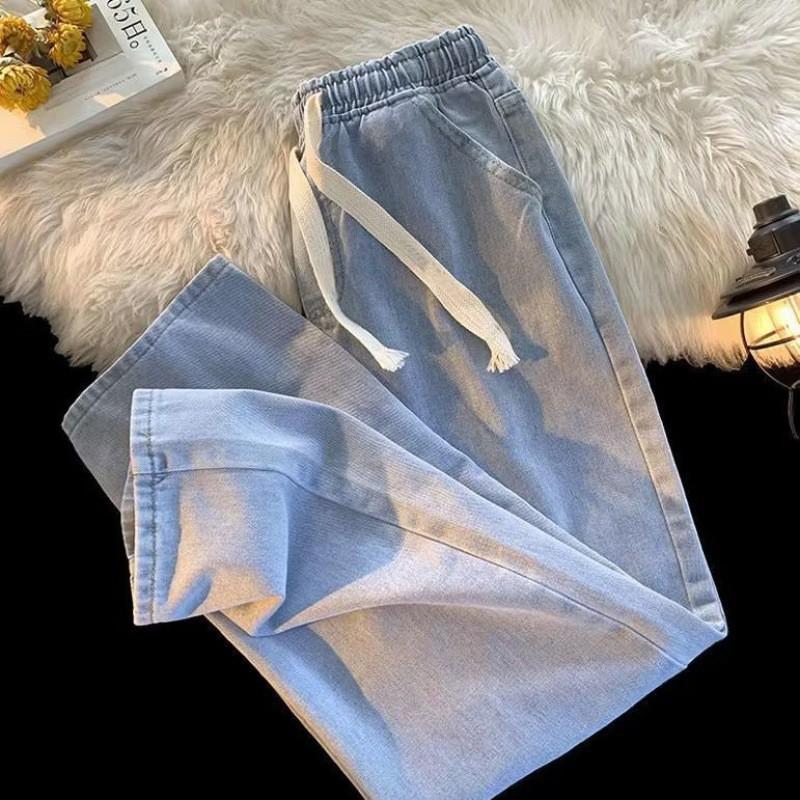 2026 Womens Retro Street Straight Leg Jeans Casual Wide Trousers