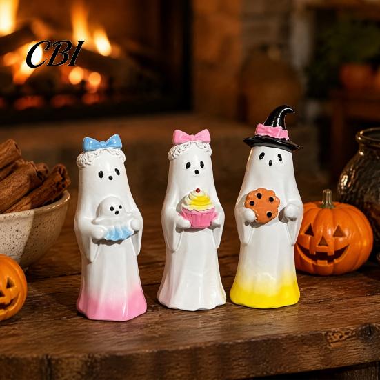 Halloween Party Table Centerpieces Cute Ghost Ornament, Resin Figurines with Cake/Cookie Ornaments for Home Design Desktop Fireplace Holiday