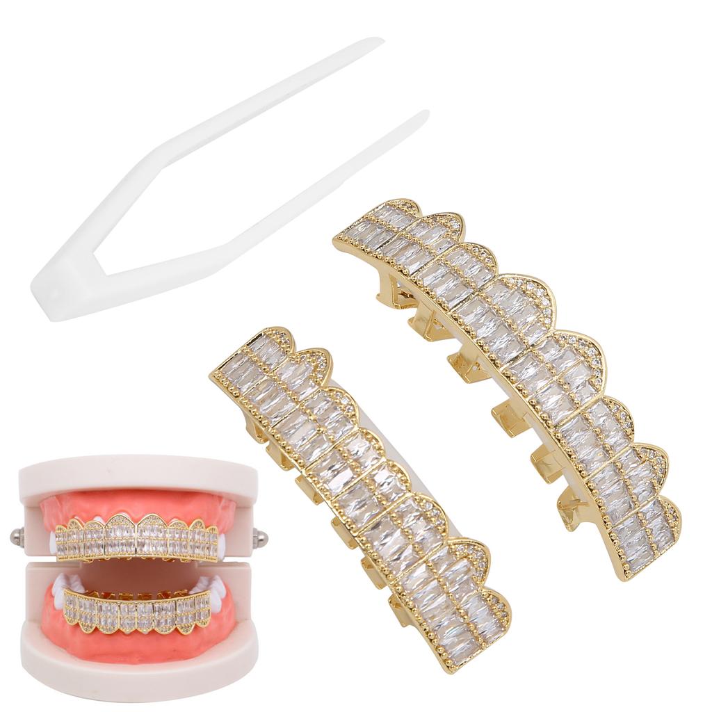 GoldPlated Brass Hip Hop False Teeth Set Halloween Festival Teeth Decoration Brace(Gold )