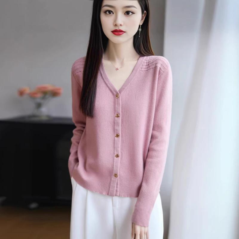 Women S V Neck Solid Color Loose Knit Cardigan Top