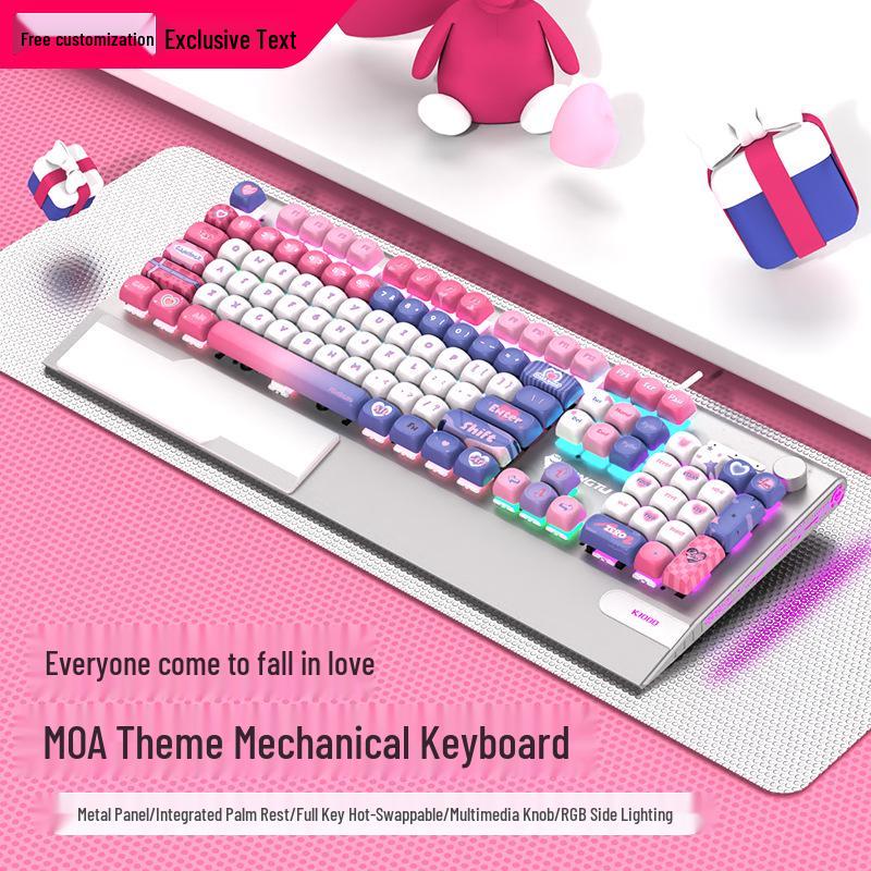Механическая игровая клавиатура Langtu K1000MOA - Проводная, 104 клавиши, синие переключатели, PBT-колпачки, для киберспорта и офиса.