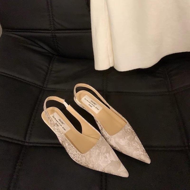 Новые летние женские босоножки, женская обувь на каблуке, однотонная женская обувь с острым носком, с ремешком на спине, без шнуровки