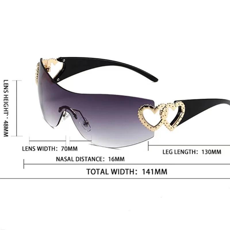 New Conjoined Body Sunglasses Women'S Decorative Heart-Shaped Mirror Legs No Border Sun Glasses Outdoor Sport Eyewear Uv400