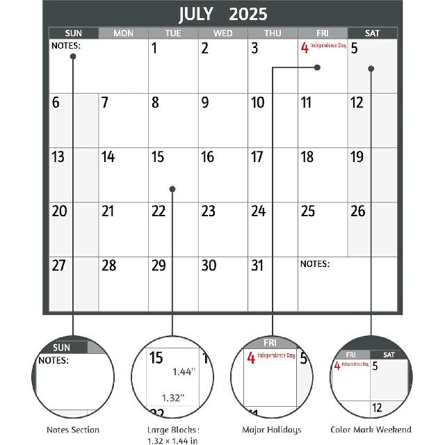 2025-2026 Dry Erase Calendar – Large Yearly Wall calendar, 38.2'' x 25.2'', 2-Side Reversible Calendar 2025-2026, Vertical/Horizontal, Jul 2025 –