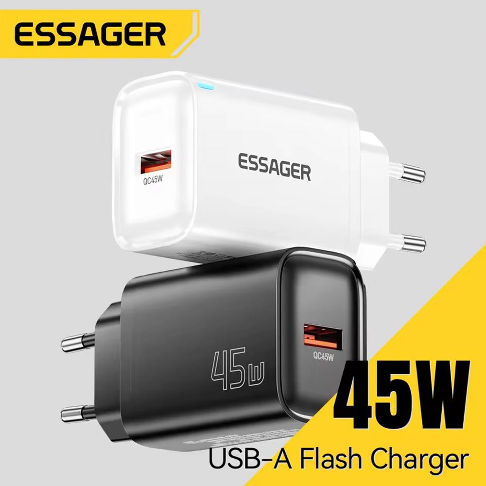 Essager Зарядное устройство USB A 45 Вт QC3.0 PD Быстрая зарядка Сетевое зарядное устройство Для Samsung Galaxy S24 S23 Xiaomi 15 iPad Vivo Быстрое зарядное устройство USB A