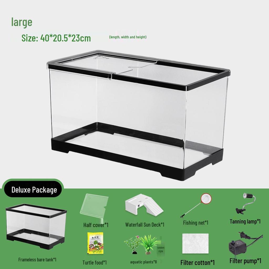 Компактный террариум для черепахи с платформой для обогрева - Элегантная настольная среда обитания с крышкой для экологичной гостиной