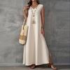 Летнее макси-платье без рукавов с V-образным вырезом и разрезом сбоку 2025 года - Элегантное женское длинное платье