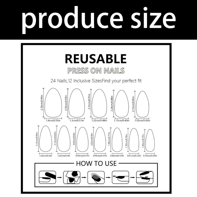 24 Pcs 3D Flower Artificial Nail Medium Almond Full Cover False Nail Bows Stick On Nail Butterfly Press On Nail