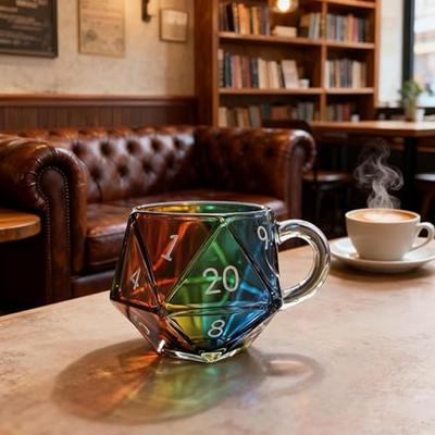 Кружка-кубик D20 'Радуга' Многогранный кубик Кофейная чашка с ручкой Игровая кружка для любителей РПГ Кружки для игровой ночи Подарок для любителей фэнтези