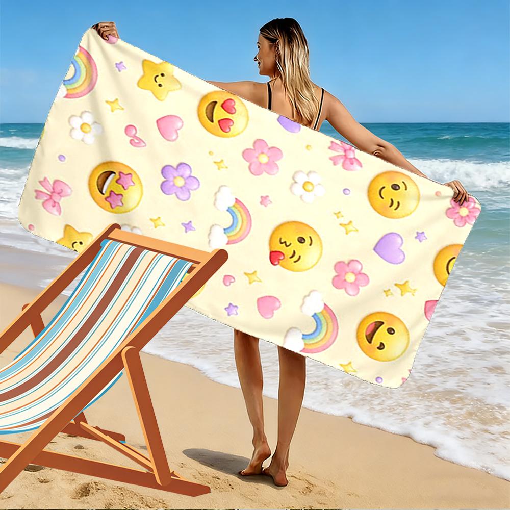 Emoji and Rainbow Pattern Design Beach towel quick-drying for travel outdoor sports jogging beach and swimming