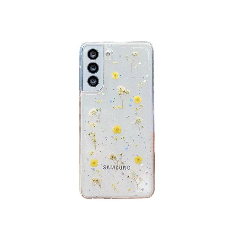 Для Samsung S25ultra Чехол для телефона с цветами S24Plus Блестящий розовый с пайетками A16 Прозрачный A35 Натуральный цветок Нишевый