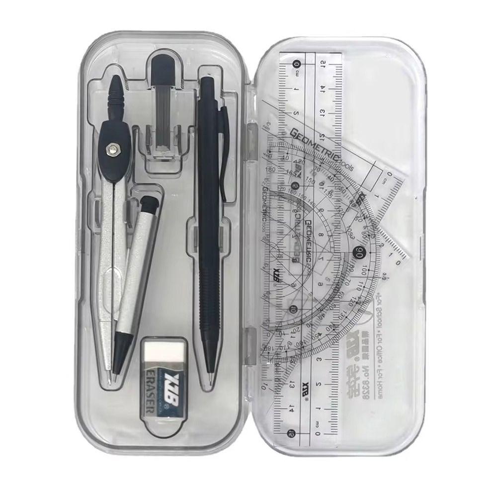 8Pcs/Set Measuring Ruler Pencil Compass Kit Multi-Function Drawing Stationery Students