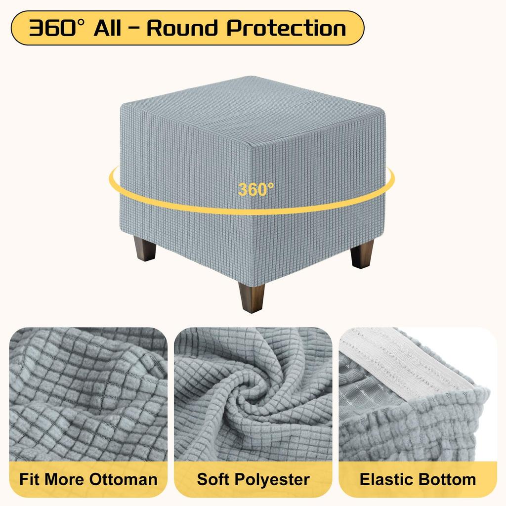 uxcell Square Jacquard Ottoman Slipcover with Elastic Stretch Footrest Stool Cover for Living Room Furniture Protector Large Bottom, (Gray, Size)