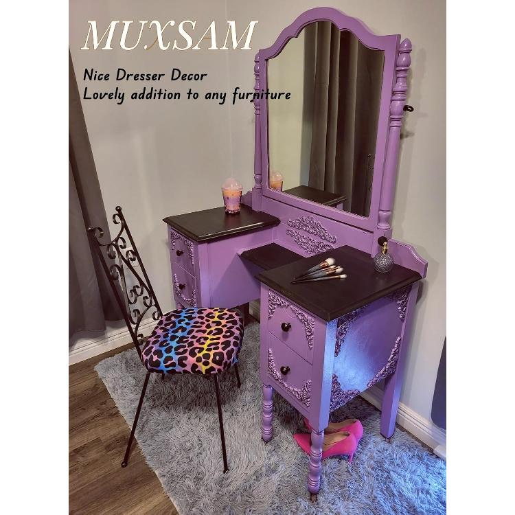 Wood Appliques Decorative Center Carved Onlays, Unpainted Flower Carved Ornament Decals for Door Fireplace Mirror Wall Cabinet Dresser Mantel Bed