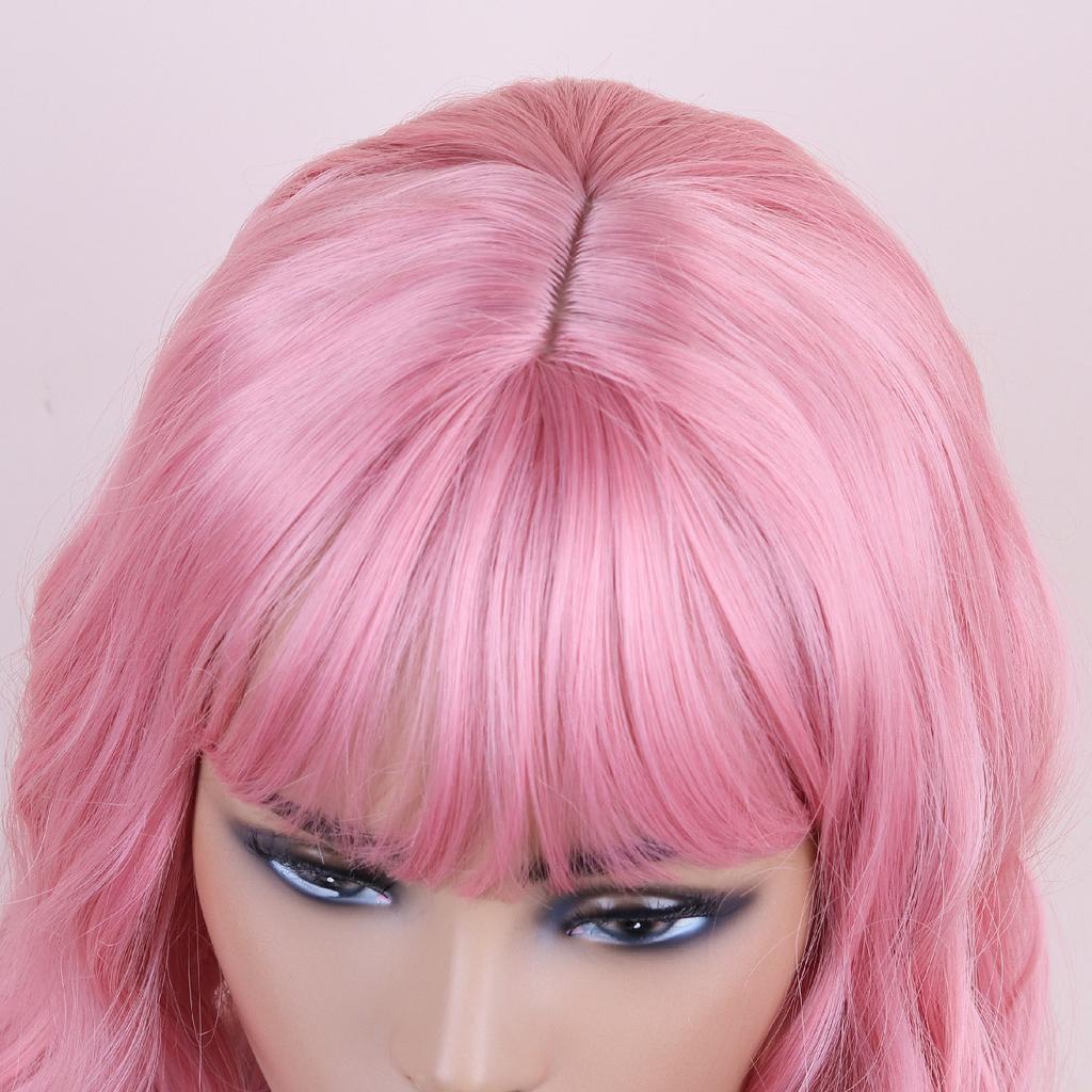 Pink Blond Dark Brown Synthetic Wigs Short Wavy Bob Wigs with Bangs for Women Daily Cosplay Natural Hair Wig Heat Resistant Fiber