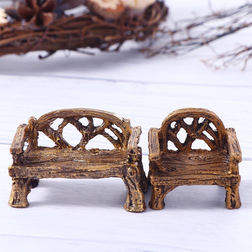 Craft Resin Fairy Garden Lawn Chairs Set Park Seat Ornaments Bench Miniature Furniture Figurines