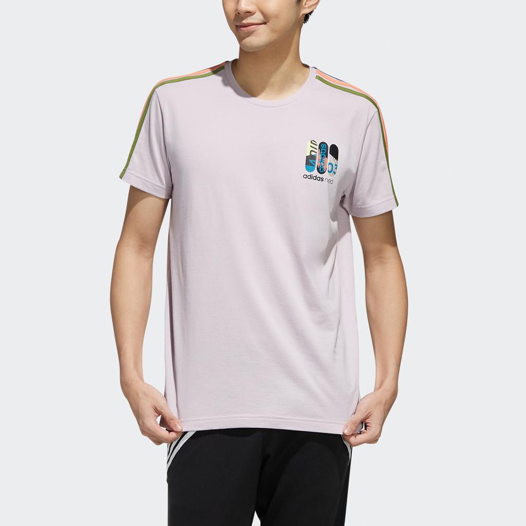 Adidas Neo Collision Color Stripe Skateboard Print Straight Tee Men Tops Purple Pink FK9914