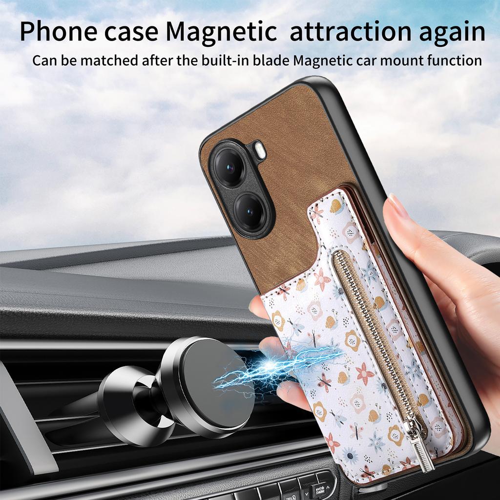 For Xiaomi Poco X7 Pro 5G/Xiaomi Redmi Turbo 4 5G Leather Phone Cover with RFID Blocking Zipper Card Bag Kickstand