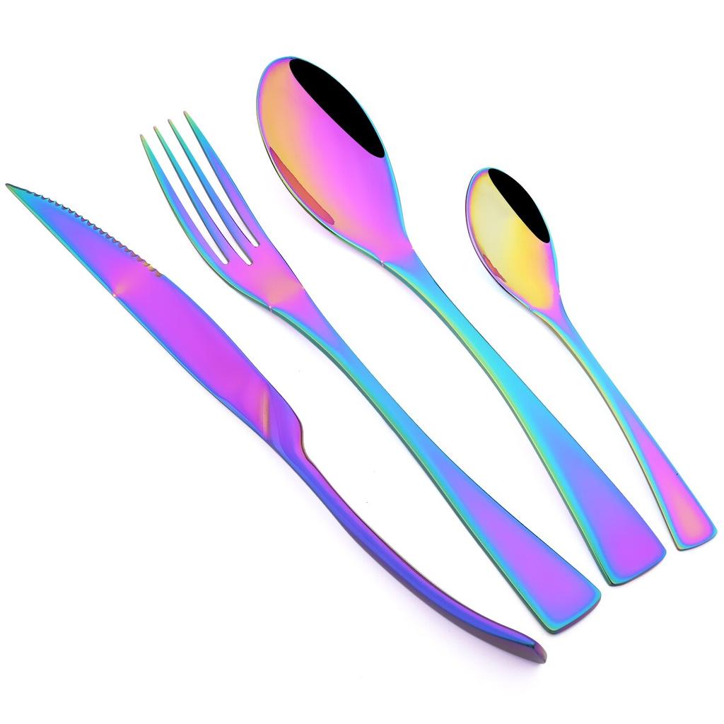 24 шт. золотой набор столовых приборов, набор столовых приборов из блестящей нержавеющей стали, нож для стейка, вилка, кофейная ложка, набор столовых приборов в западном стиле, кухонные столовые приборы