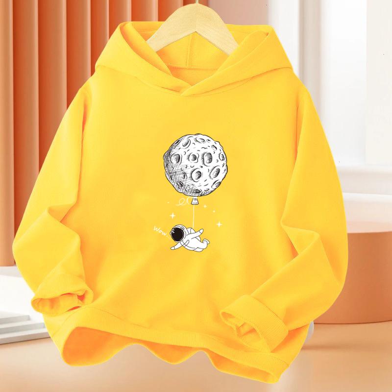 Девочка 3-12 лет Мультяшный Астронавт Рыбалка Луна С длинным рукавом Толстовка с капюшоном Детский Забавный Топ Детский Полиэстер Основная Куртка